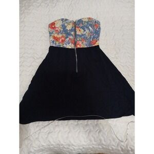 Rue21 Floral Print Bodice Black Dress Womens Size Small Zipper Strapless Dress